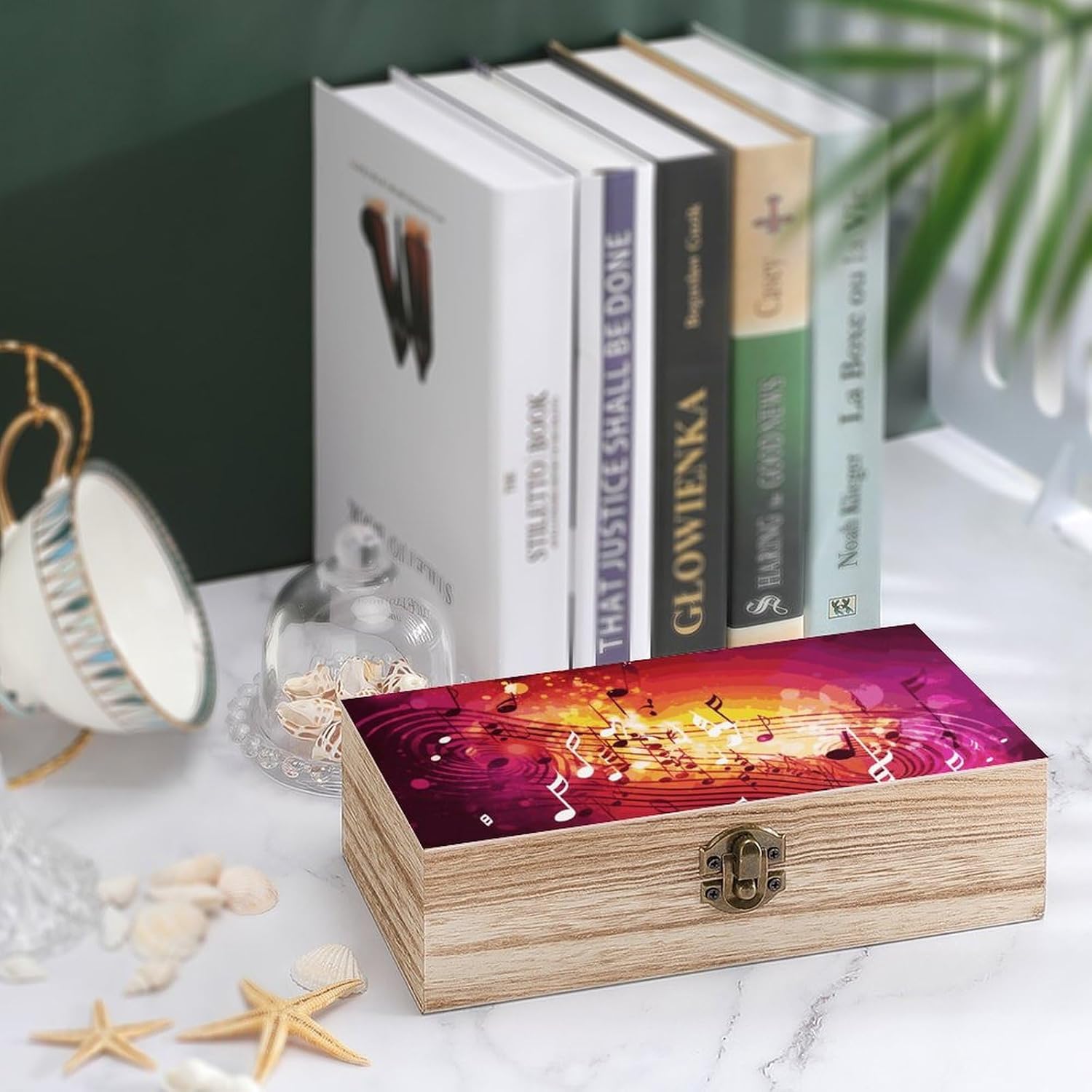 Wooden Storage Box Container with Hinged Lid - Decorative Lockable Chest for Keepsakes - Rustic Wood Boxes for Crafts Art Hobbies Music Notes Wooden Gift Box image 4