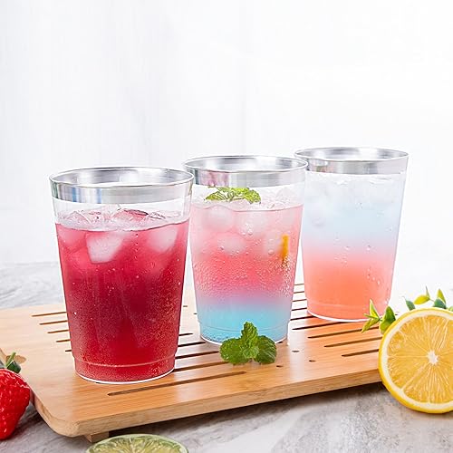 Miniatura 4 de supernal 200 vasos de plástico plateado, vasos de plástico transparente de 12 onzas, copa con borde plateado, taza elegante para fiesta, taza