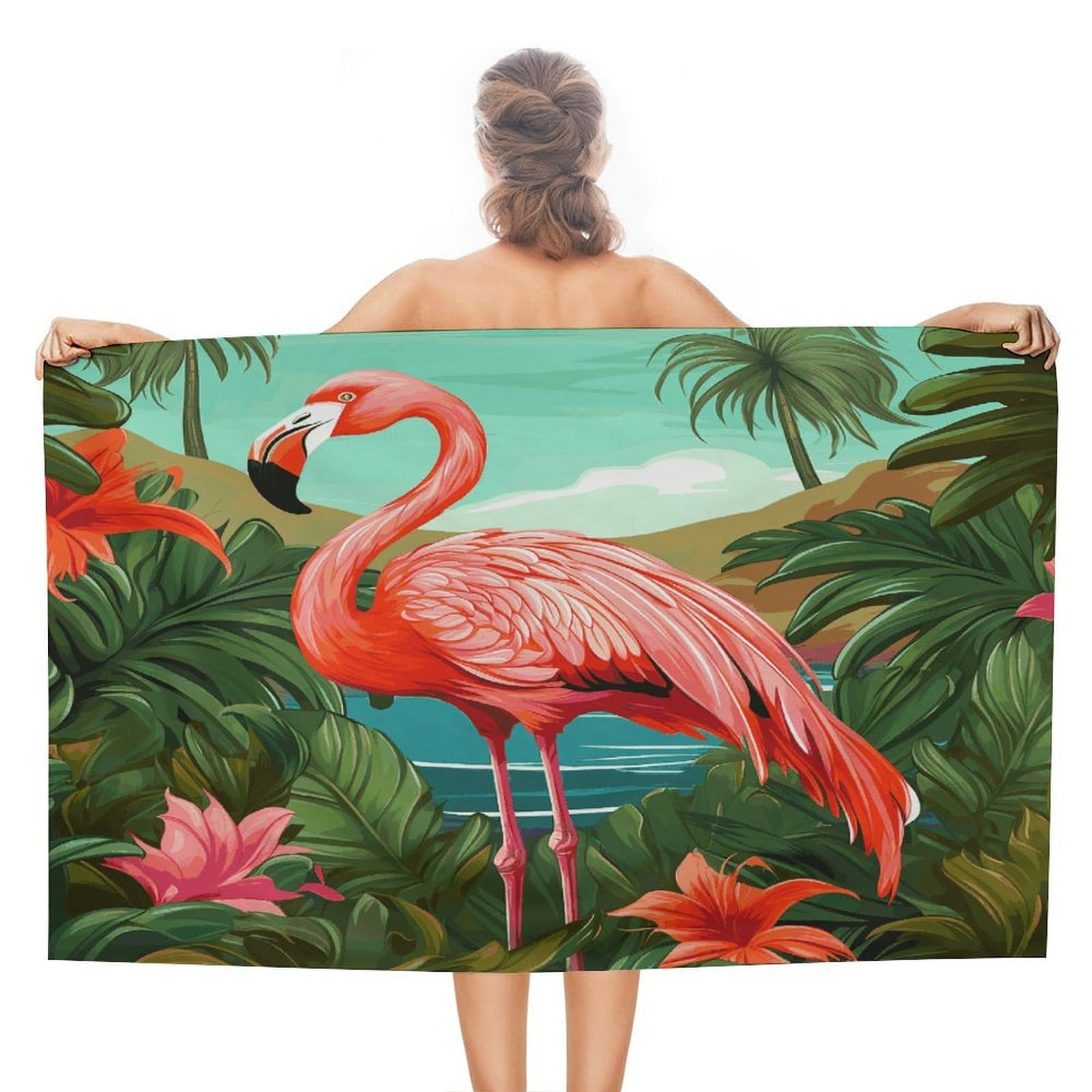 VstaDank Tropical Flamingo Bath Towel Stylish Double-Faced Pile Travel Towel Soft Absorbent Beach Towel for Pool Swim Sports Camping Adults Gift 51X31 Inch