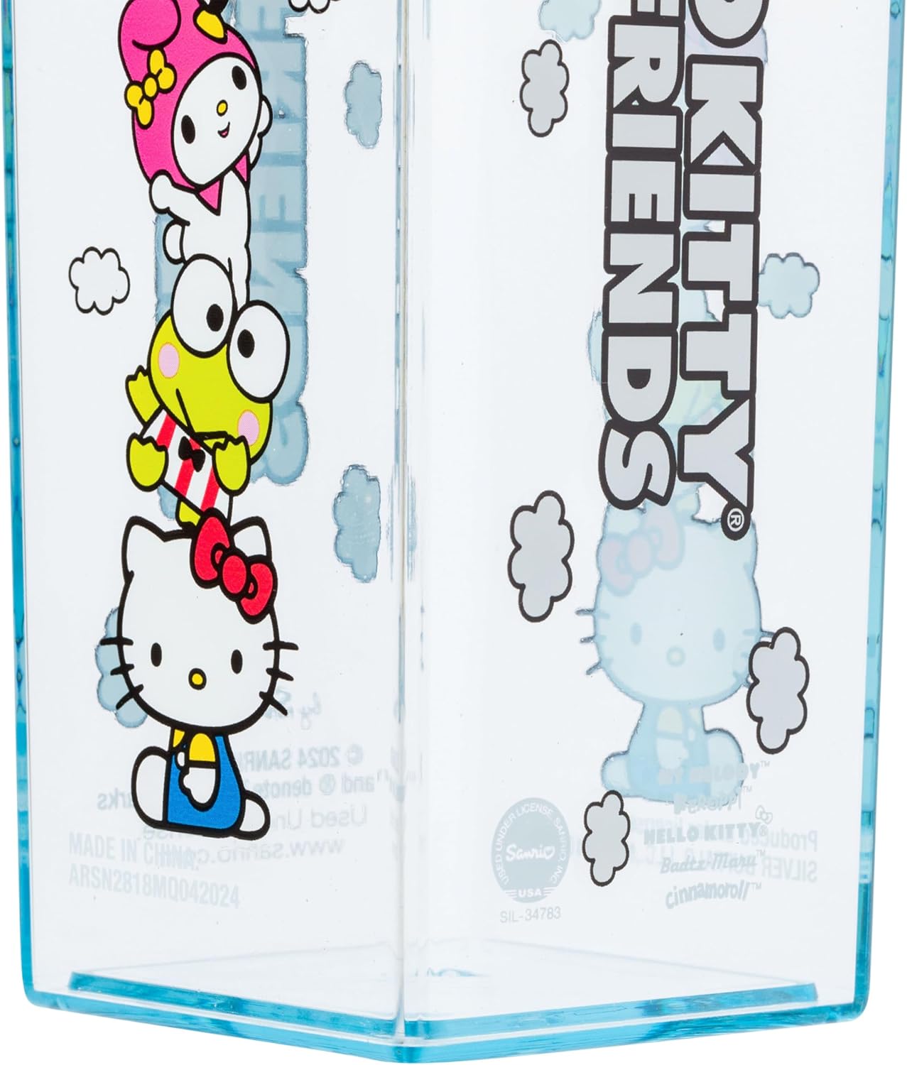 Silver Buffalo Sanrio Hello Kitty and Friends Featuring Cinnamoroll, Badtz-Maru, My Melody, and Keroppi Plastic Milk Carton Pitcher Bottle, 16.2 Ounces