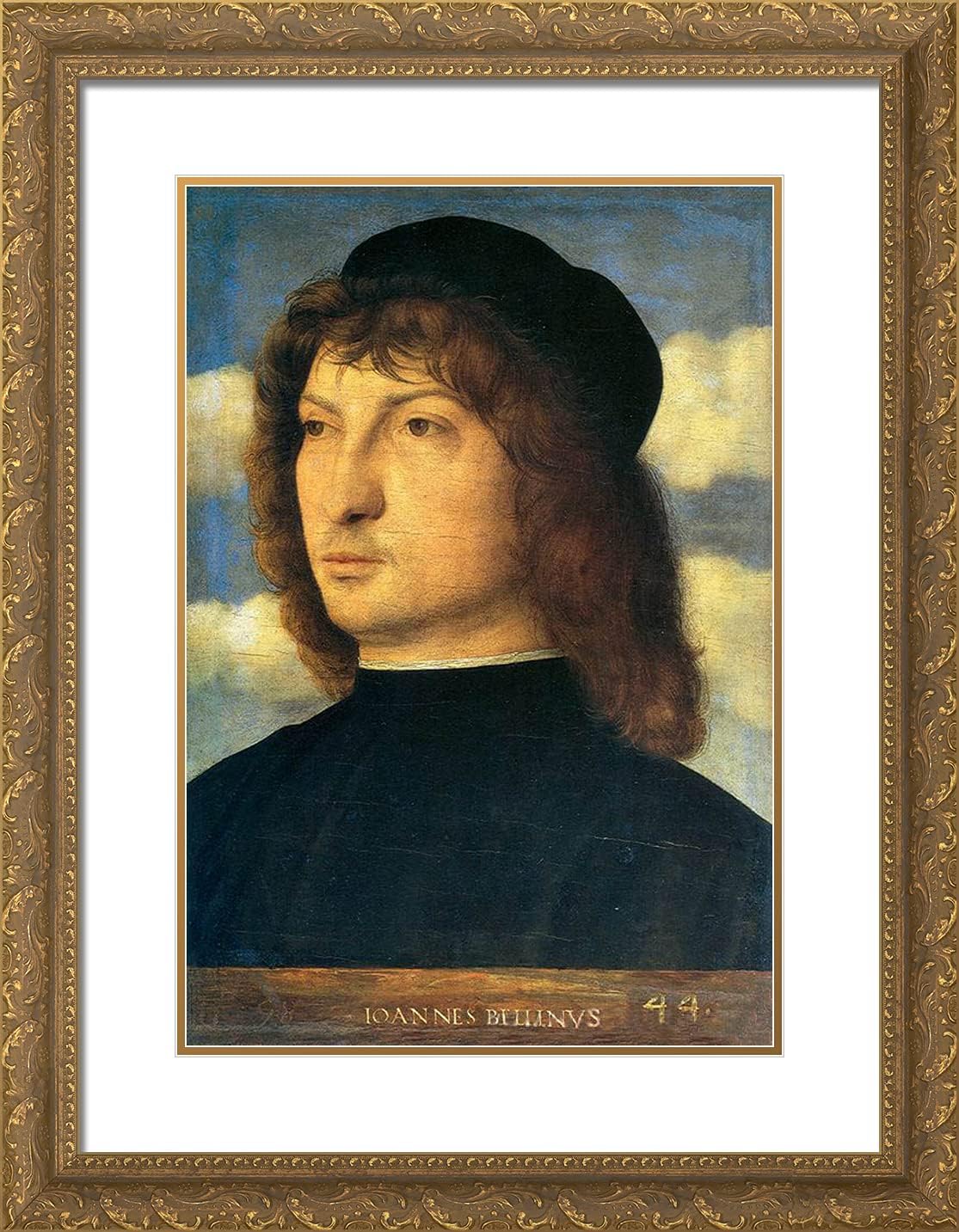 ArtDirect Bellini, Giovanni 19x24 Gold Ornate Framed Art Print with Double Matting Titled: Portrait of a Venetian Gentleman