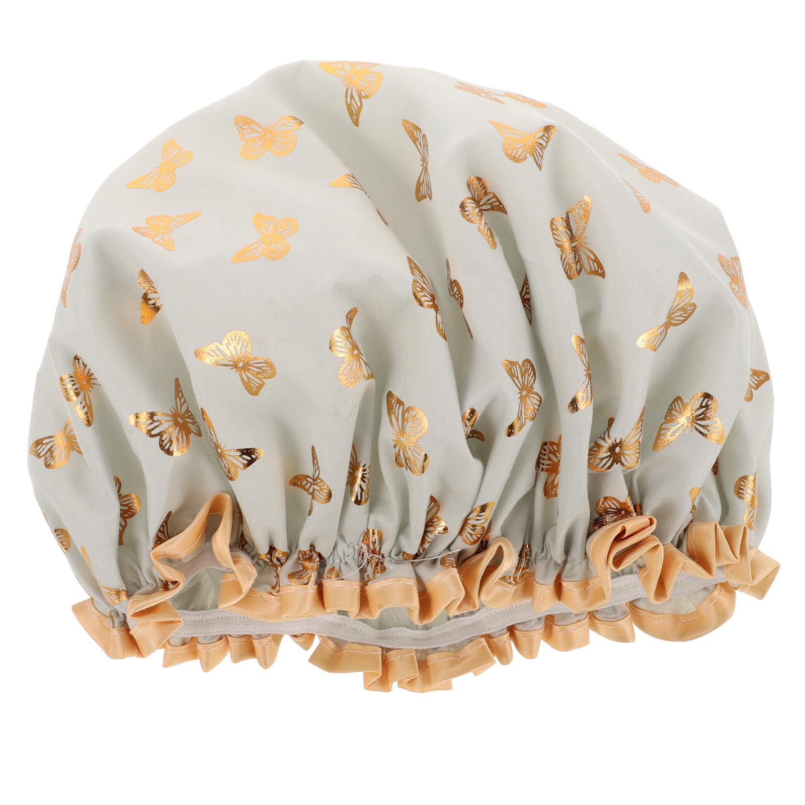 Healvian Double Layer Shower Cap for Women Elastic Stretchy Hair Cap for Bathing Decorative Reusable Shower Hat with Cute Pattern for Long Treatments