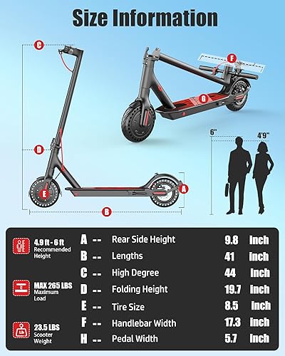 Vista 8 de Electric Scooter for Adults, Peak 500W/650W Motor, 19/21 MPH Max Speed, 21/23 Miles Range, 36V Battery, 8.5" Solid Tires, App Control, Lightweight