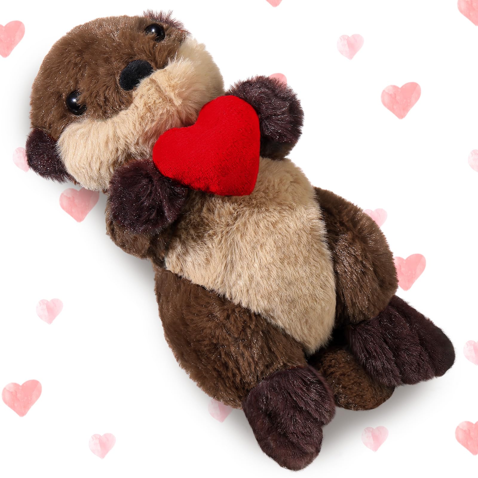 Blueweenly Valentine's Day Sea Otter Stuffed Animal Plushie with Heart Floating River Otter Cute Stuffed Animal Plushie Girlfriend Boyfriend Ocean Birthday Gift for Mom Valentines Mother Day