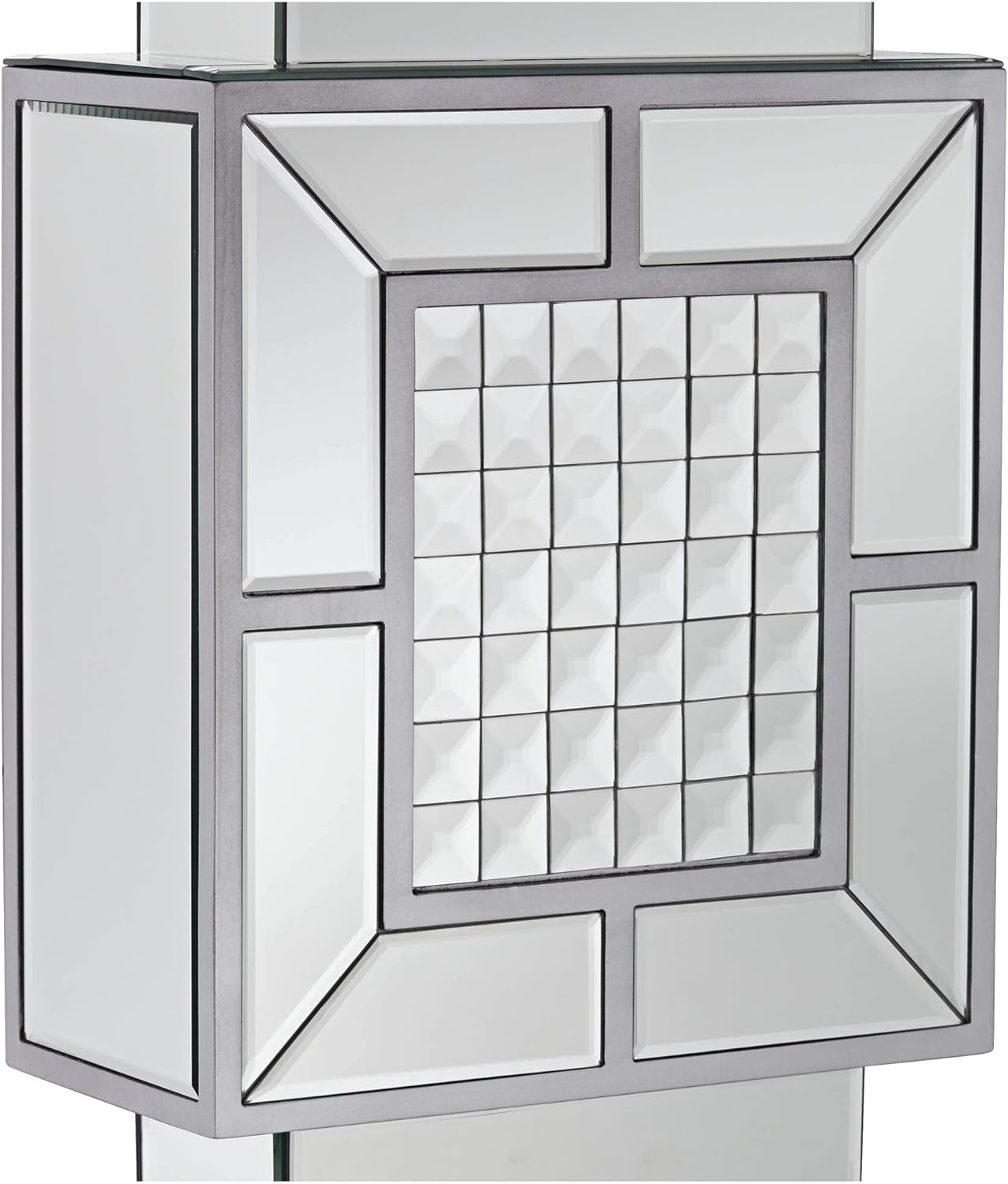 Studio 55D Medina Modern Glam Mirrored Rectangular Console Table 44" x 13" Antique Silver Mosaic Glass Inset for Spaces Living Room Home House Entryway Balcony Bedroom Office