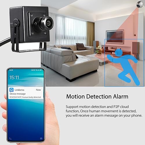 Miniatura 4 de Mini cámara POE de 5 MP, lente ojo de pez de 0.057 in (175  FOV) Cámara de seguridad IP interior pequeña gran angular, video CCTV P2P POE IP H.265