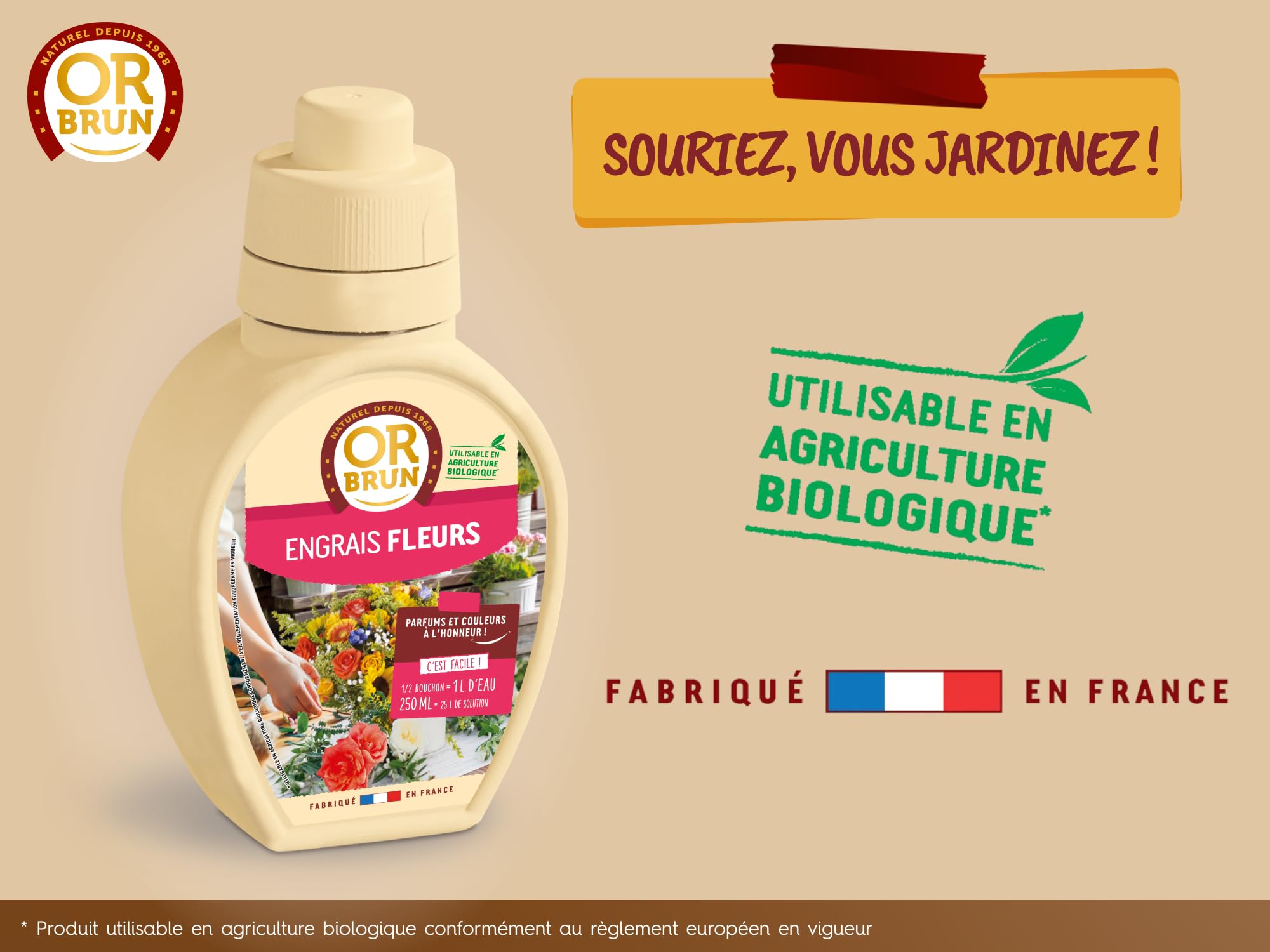 OR BRUN Engrais Fleurs - 250ml - Renforce Les Plantes & Améliore La Floraison - Fabriqué En France - Utilisable En Agriculture Biologique OBRECLFLEURS250