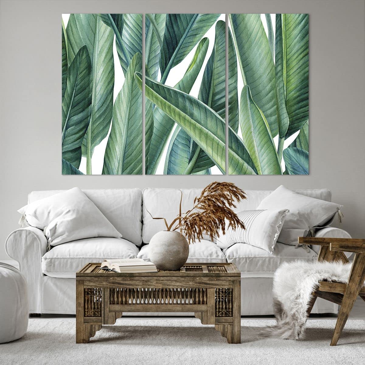 Lienzos decorativos 165x110cm Cuadro Sobre Lienzo Moderno exótico hojas verde Grande XXL Dormitorio Cuadros Pared Imágenes Tríptico 3 Piezas Cuadros Decoracion Salon Wall Art Prints CE165x110-4258