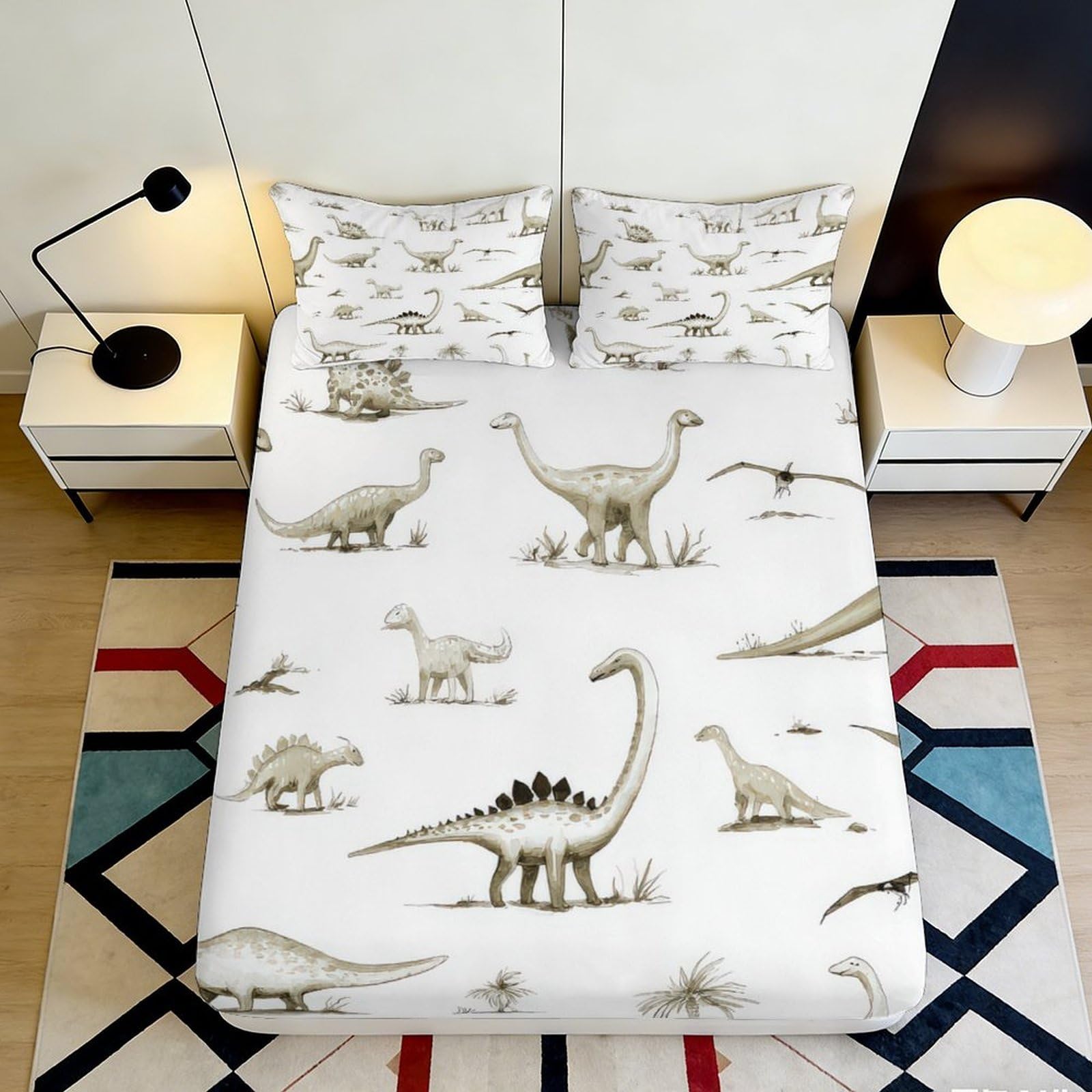 3D Printed Dinosaur Landscape Fitted Sheet Microfiber Soft Breathable Jurassic Animal Bed Cover for Bedroom Guest Room Decor 90x200x25cm
