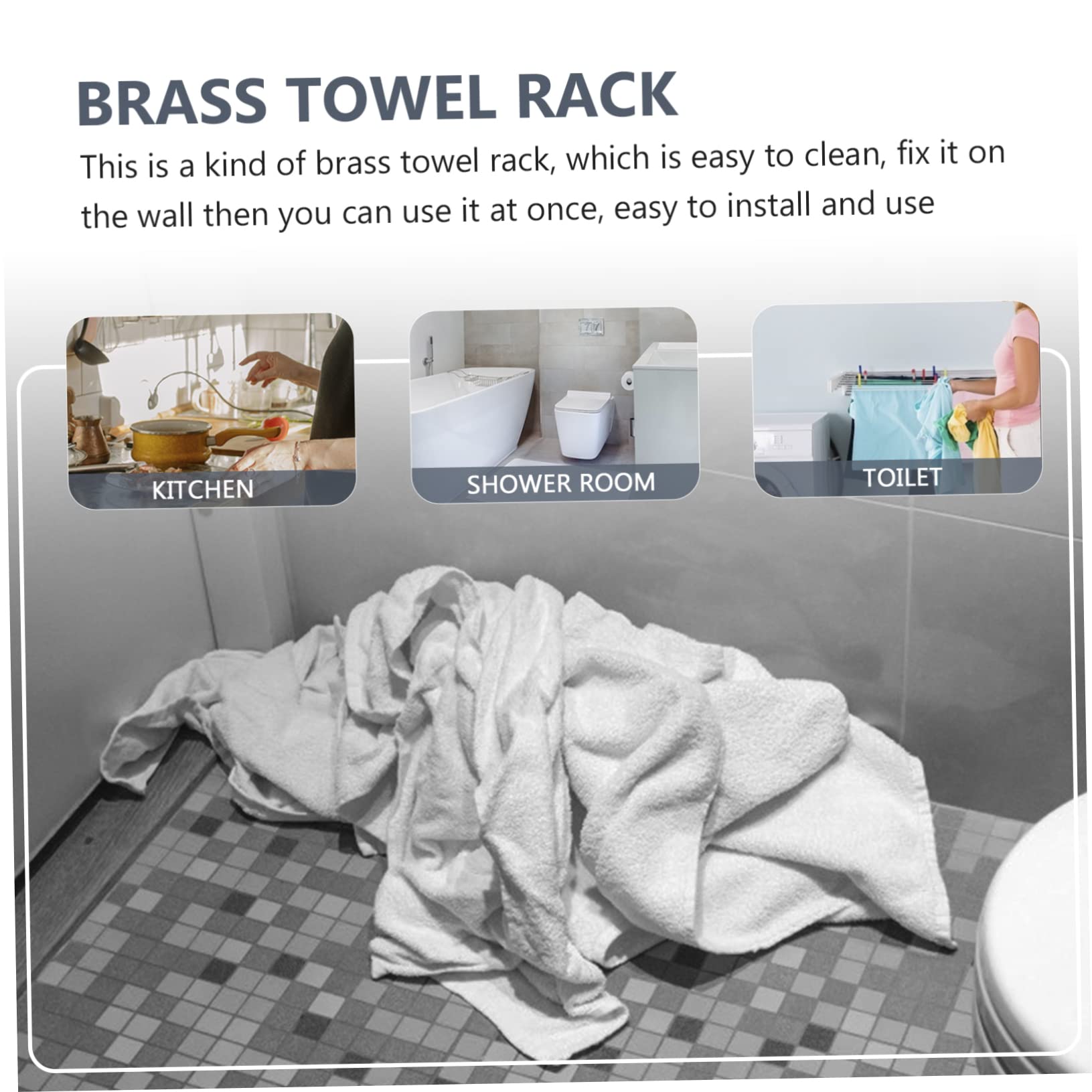 Toallero de Doble Barra, Estante de Almacenamiento de Pared para baño, Percha, Acabado en latón, Ideal para Toallas y paños de Cocina, diseño Que Ahorra Espacio.