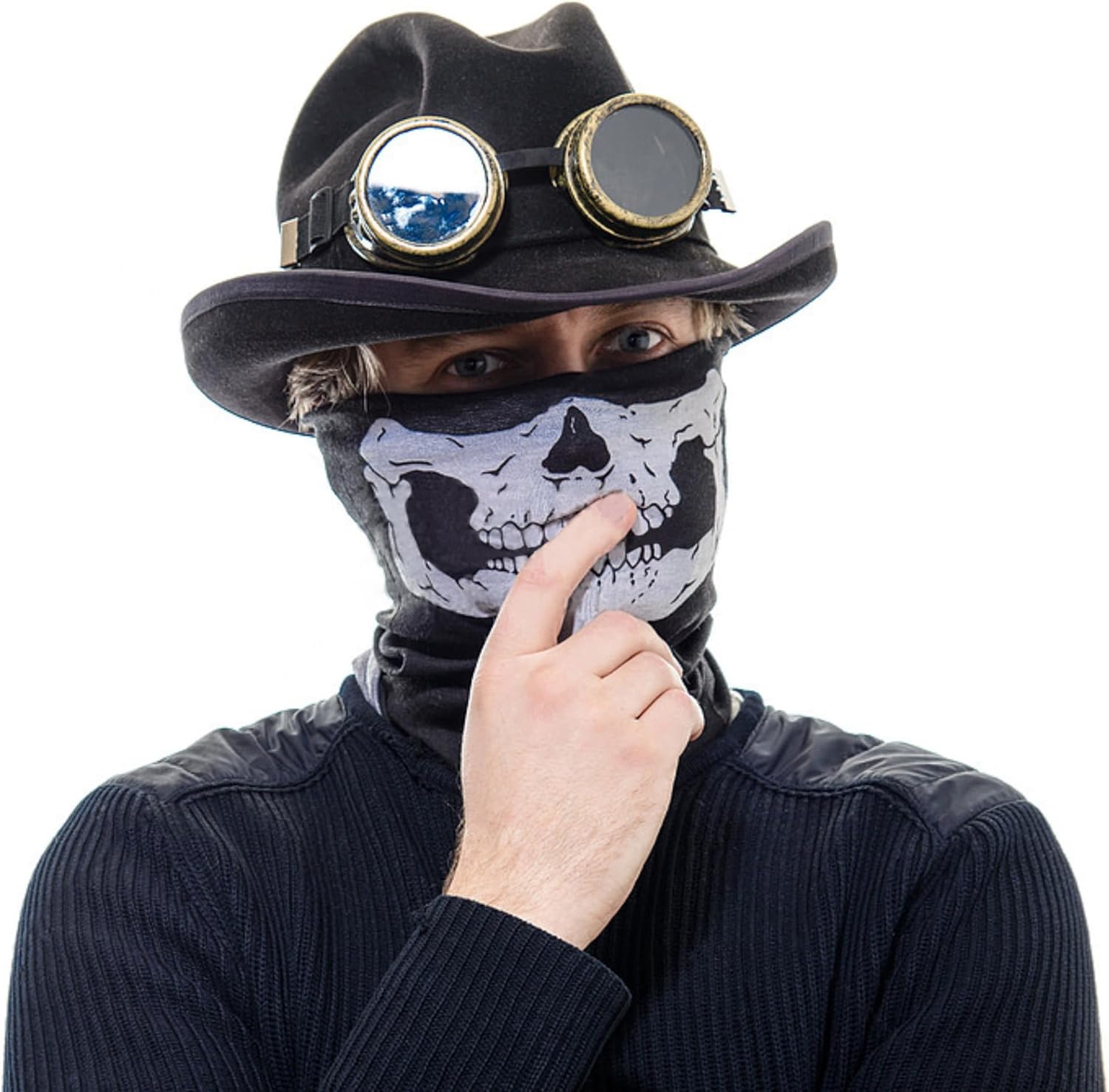 Skull Motorcycle Face Mask, 3 Pieces Balaclava Mask Skeleton Mask Skeleton Half Mask for Ski Riding (Black) - Image 4