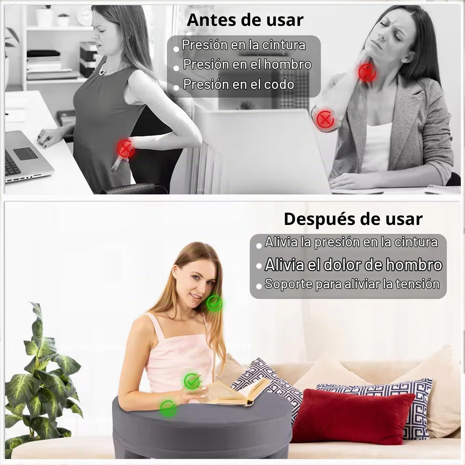 Cojin Lectura Cama - Espuma de Memoria Ergonómico Mesa Portatil Cama con Bolsillos Laterales, Tejido Antideslizante Mesa Ordenador Sofa para Bandeja Cama y Bandeja Sofa