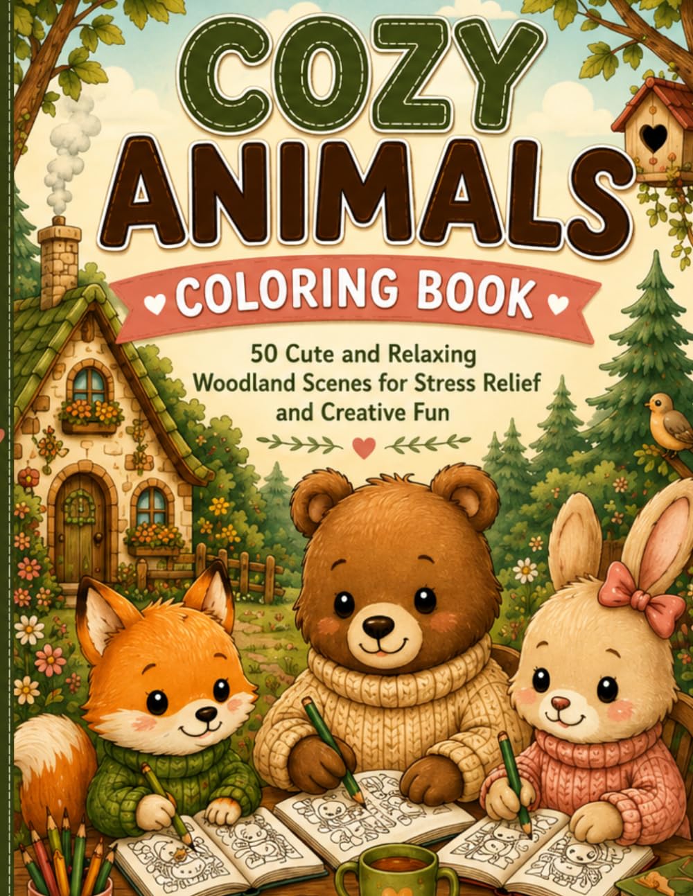 Cozy Animals Coloring Book: 50 Cute and Relaxing Woodland Scenes for Stress Relief and Creative Fun
