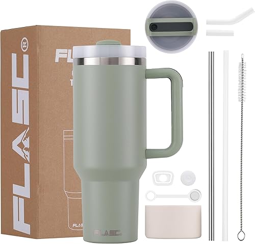 Polarscape Vaso De 40 Onzas Con Popote Y Tapa, Aislado Para Viaje, Sin BPA, A Prueba De Fugas, Apto Para Lavavajillas, Acero Inoxidable, Doble Pared, Incluye 2 Tapas Y 2 Pajillas