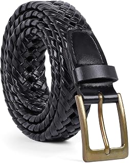 JASGOOD Men's Braided Leather Belt, Braided Woven Belt for Men Casual Jeans with Solid Strap Single Prong Buckle