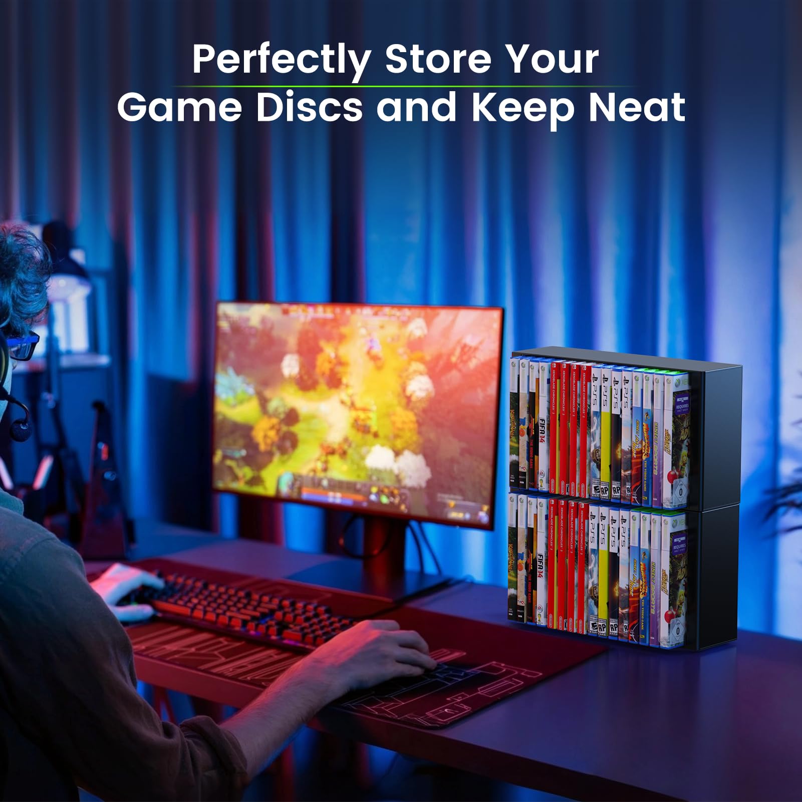 Number-one Game Disc Storage Rack, Universal Game Holder Rack for PS5/PS4/PS3/SW1/SW2/Xbox One/Xbox Series S/X CD with 2 Shelves 32 Storage Slots 8 Nails PS5 Disc Holder for Wall Mount/Desk/Floor - PlayStation 5 - Very Good - Used Accessory - Image 4
