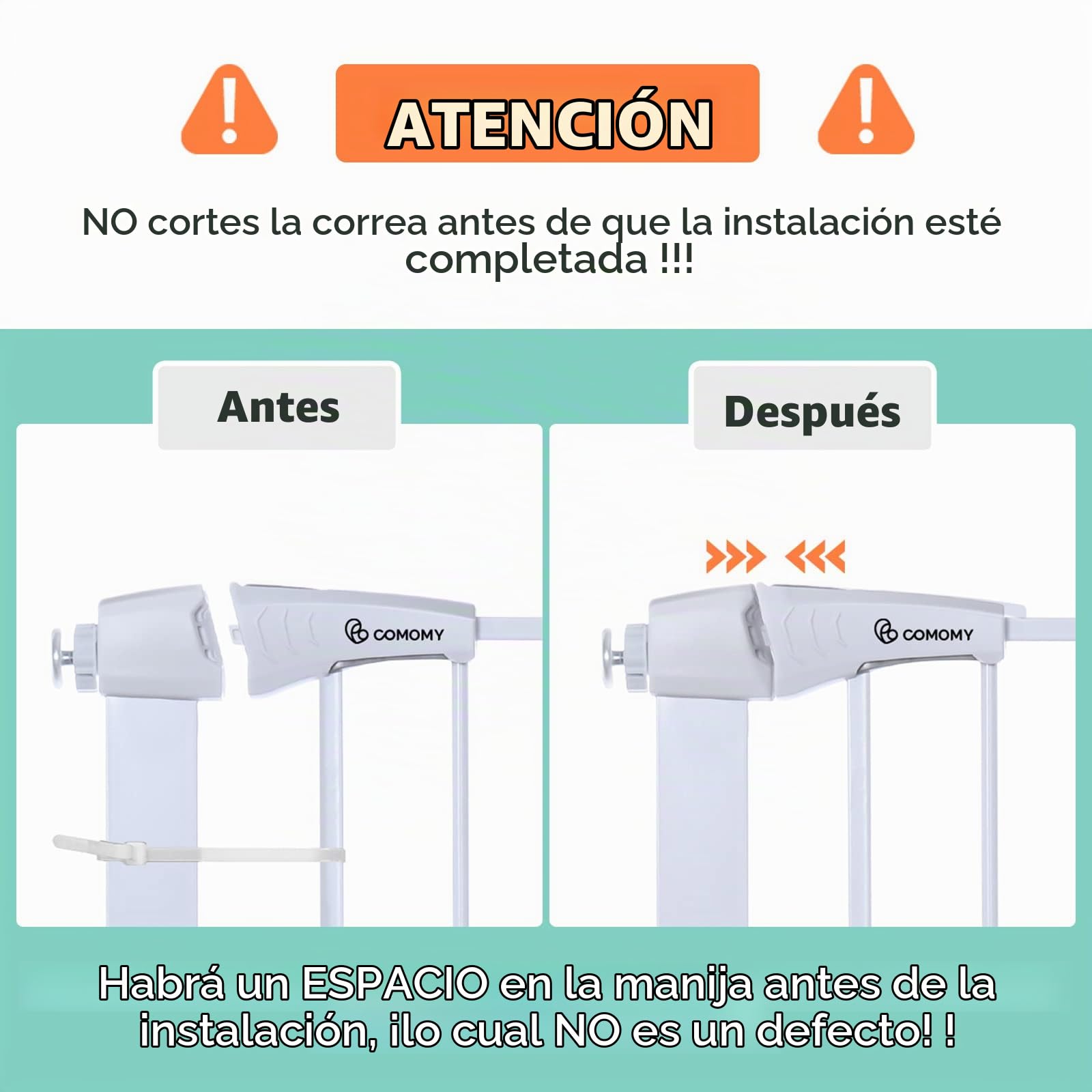 COMOMY Barrera para Perros con Puerta Pequeña y 2 Extensiones, 75-103 cm Barrera Seguridad niños Escalera, Auto Close, Sin Taladrar, Blanco | Puerta de seguridad montada a presión, incluye 4 tazas de pared y 2 piezas de extensión, color blanco