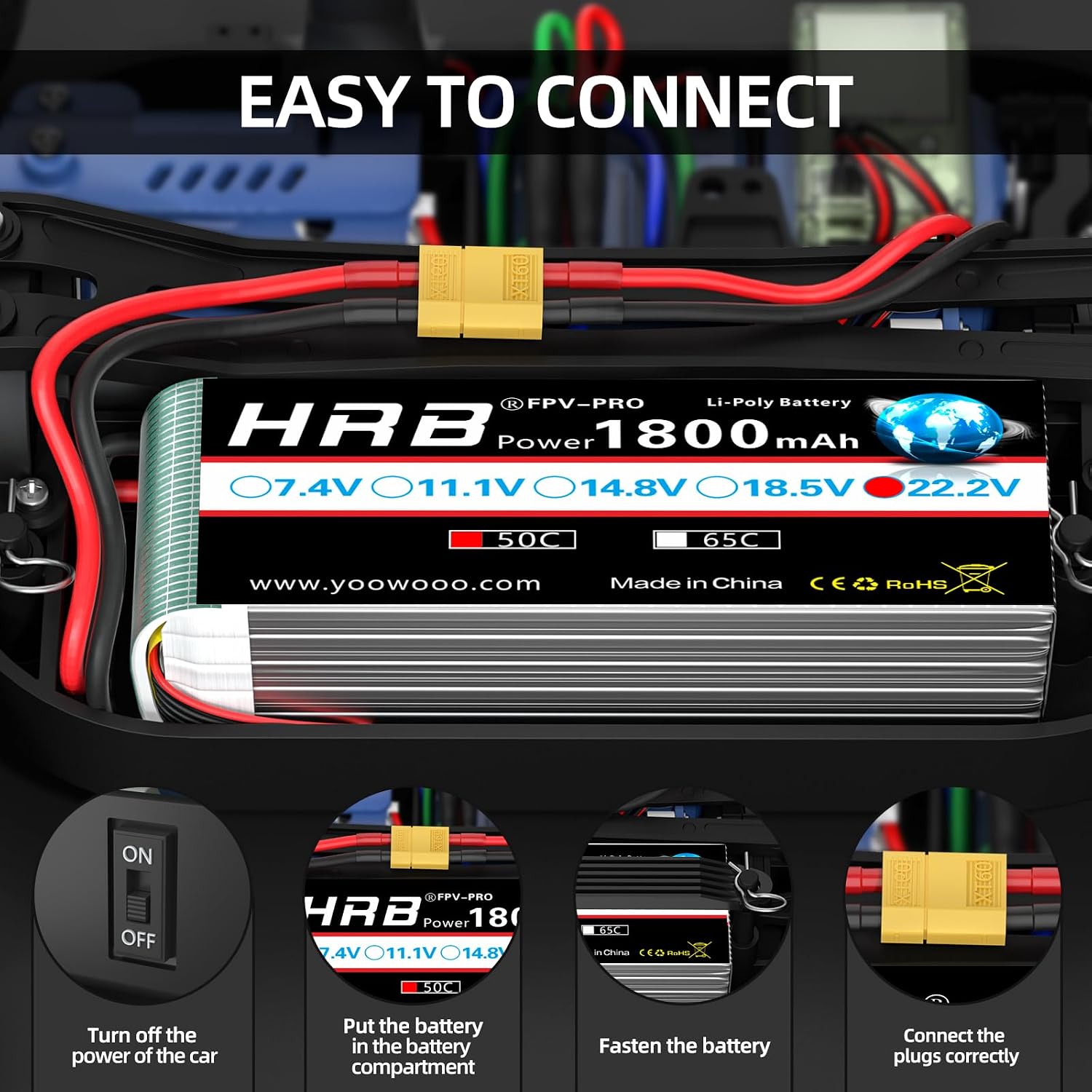HRB 2PCS 1800mAh 6S 22.2V 50C Lipo Battery with XT60 Plug Compatible with RC Helicopter Airplane Car Boat Truck