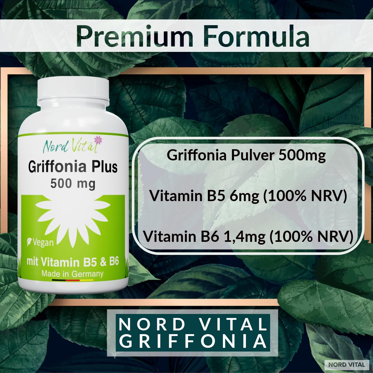 Griffonia Plus für Nerven und Psyche - 500 mg Griffoniasamen mit natürlichem 5-HTP - Vitamine B5 und B6 - deutsche Produktion - Vegan