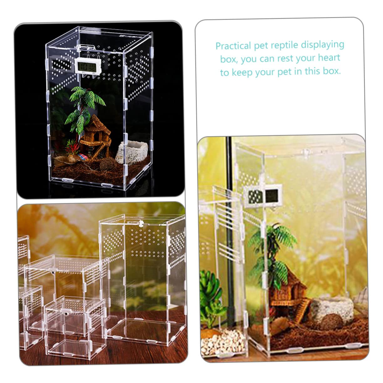 ORFOFE Terrarium für Reptilien mit Durchsichtigen Futterboxen aus Acryl 360° Hohe Transparenz als Reptilien Terrarium Dekoration für Konstante Luftzirkulation