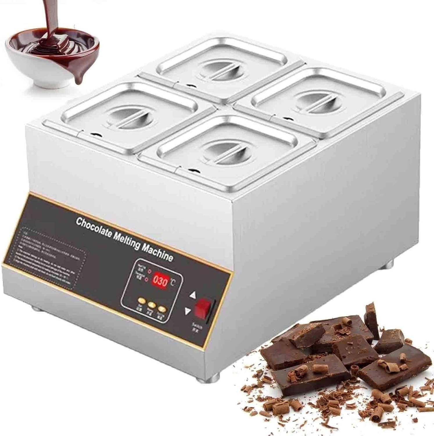 AWAYDD 500W Chocolate Melting Pot Digital Control Chocolate Tempering Machine 4 Tank Commercial Electric Chocolate Melting Pot Machine 12KG 0-185? Adjustable