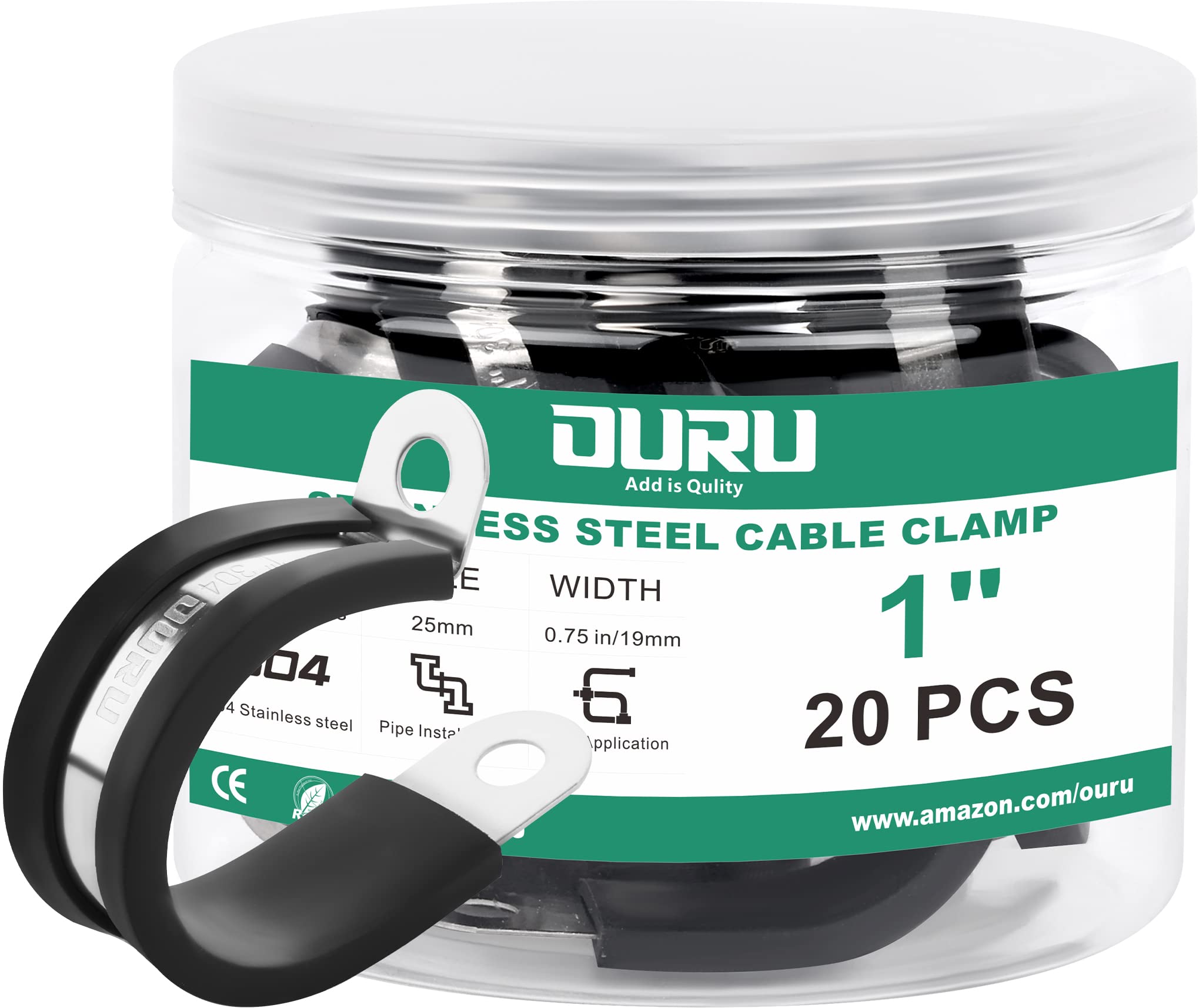 OURU 20pcs 1 Inch Stainless Steel Cable Clamps,Rubber