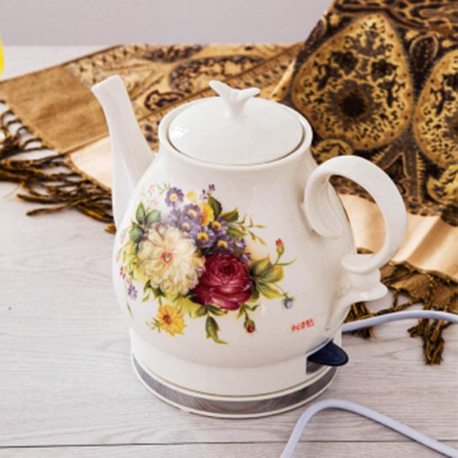 NIVOK Electric Kettle Electric Ceramic Cordless White Kettle Teapot Retro 1.5 L