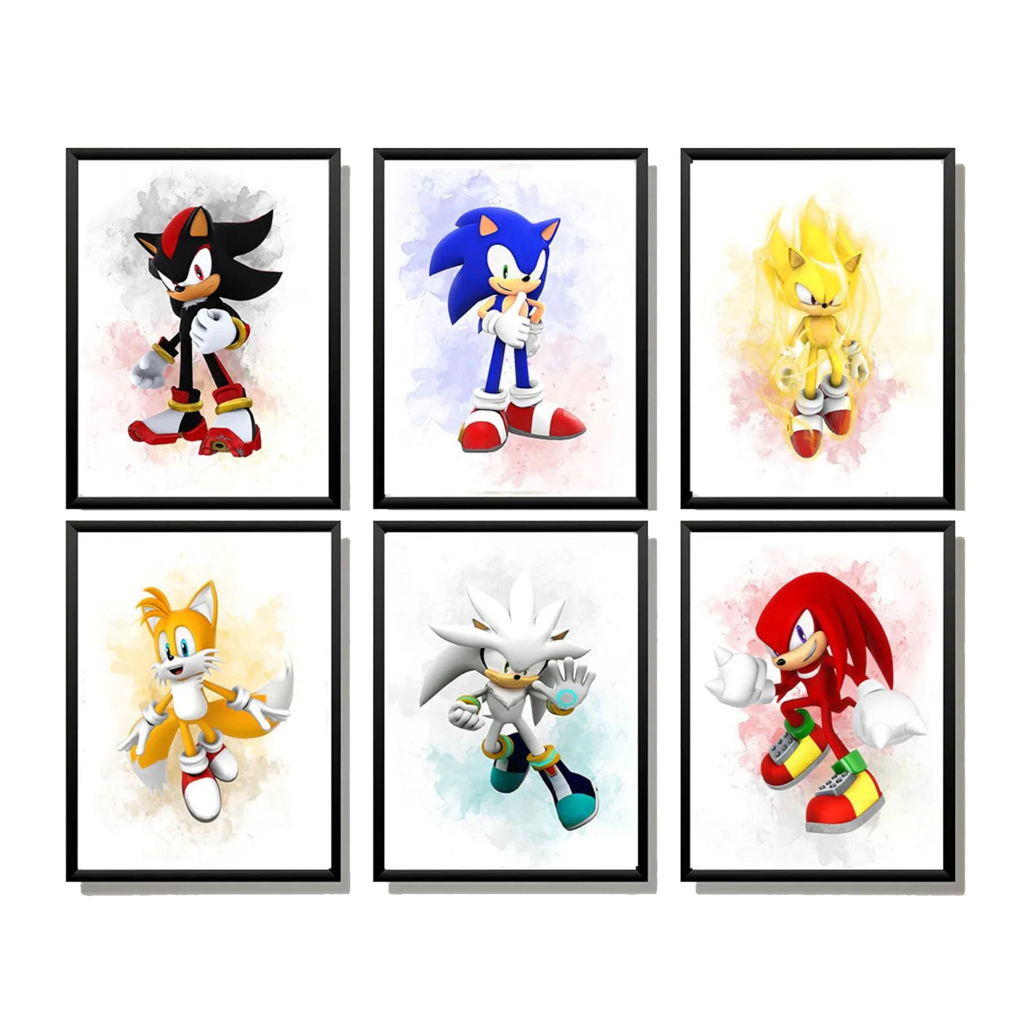 Sonic The Hedgehog Watercolor Prints - Set of 6 A4 UNFRAMED - Kids' Bedroom Decor - Perfect for Birthday Party & Room - Hedgehog Wall Art