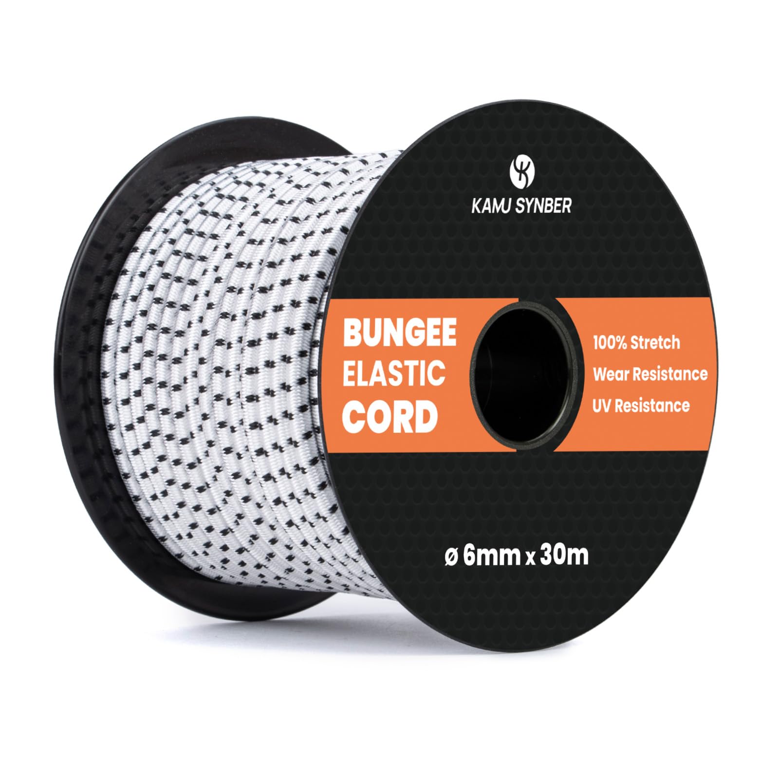 Kamu Synber Bungee Cord 6mm x 30m Elastic Shock Cord Bungee Rope for Tarpaulin Kayak, Tie Down, Camping, White/Black - Image 2