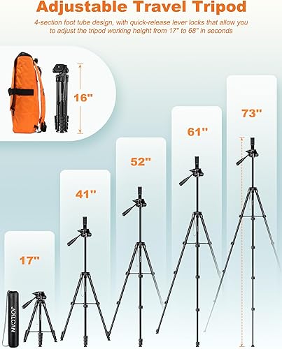 Miniatura 5 de JOILCAN Soporte de trípode para teléfono, trípode de 68 pulgadas para iPad, iPhone, tableta con soporte universal remoto, bolsa de transporte,
