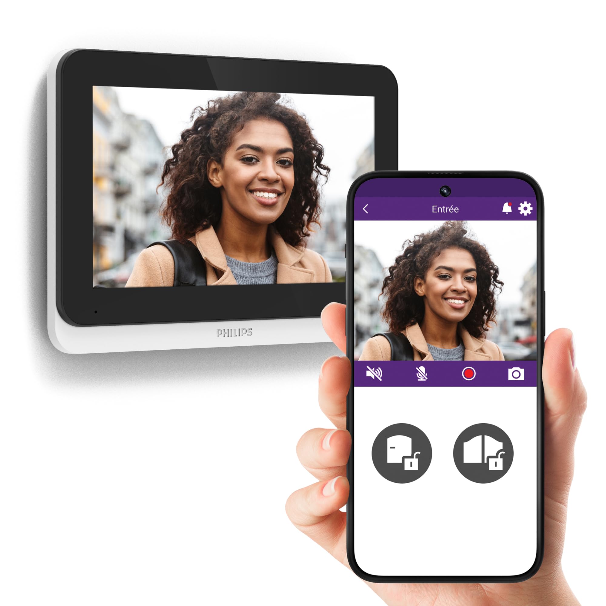 Philips WelcomeEye Connect 3 WLAN-Video-Türsprechanlage, 2-Draht-System, 7" Touchscreen, 3K-Auflösung, Dualband-WLAN, RFID-Badges, Farb-Nachtsicht, Alexa kompatibel