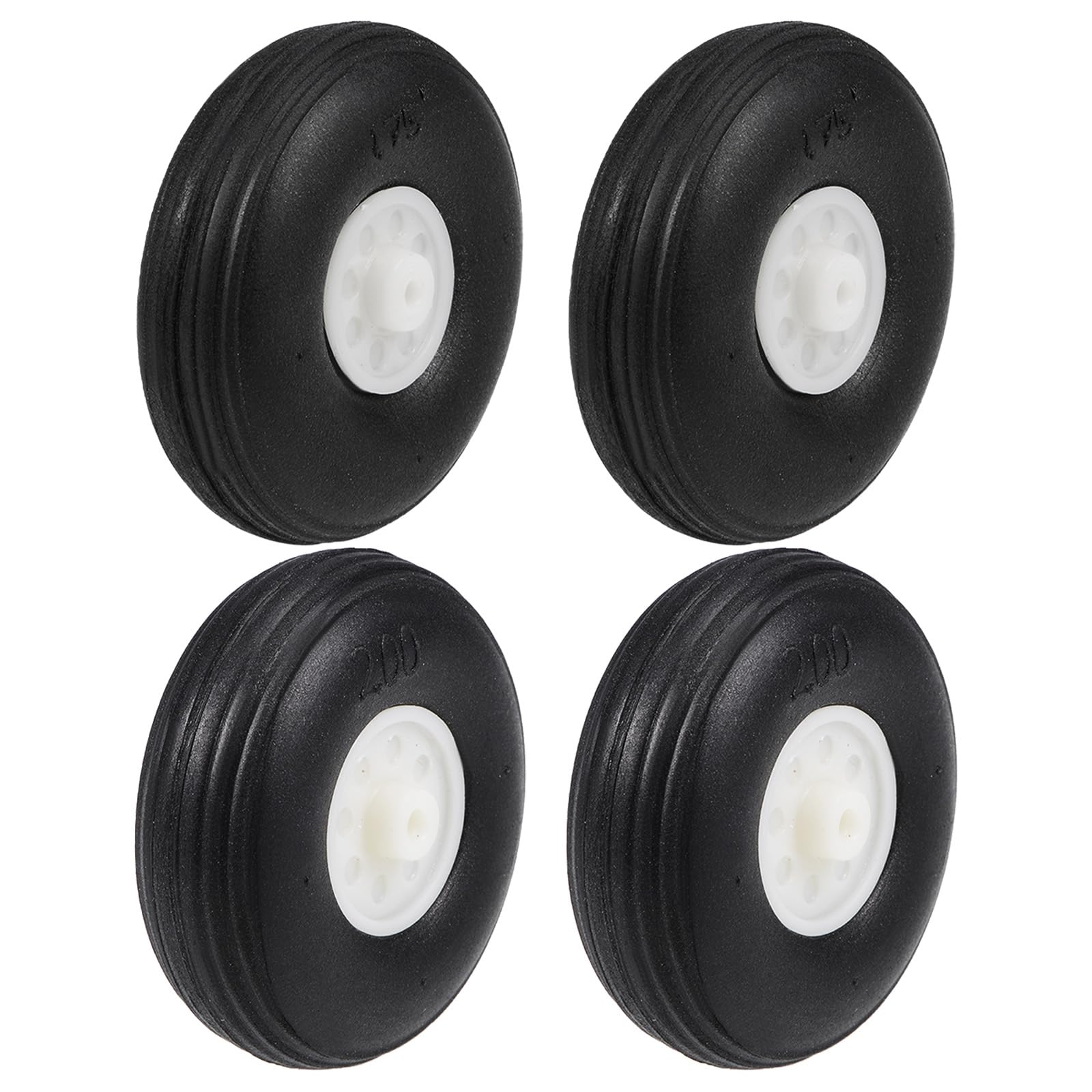 MECCANIXITY Tire and Wheel Sets for RC Airplane,PU Sponge Tire with Plastic Hub (1.75 Inch Pack of 2,2 Inch Pack of 2)