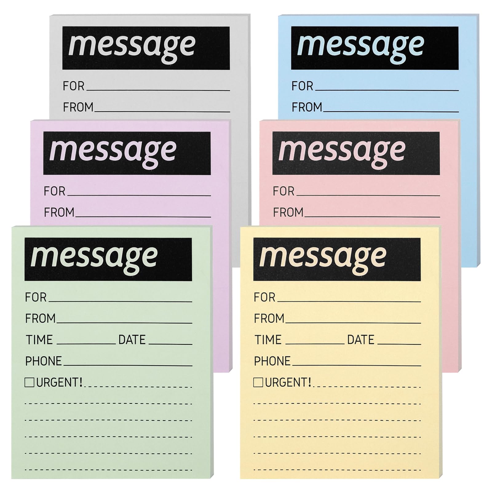 JarThenaAMCS 6 Pack 50 Sheets Sticky Notes 4 x 6 Inch Phone Message Pads Pastel Colored Lined Notepads Self Adhesive Post Memos for Home Office