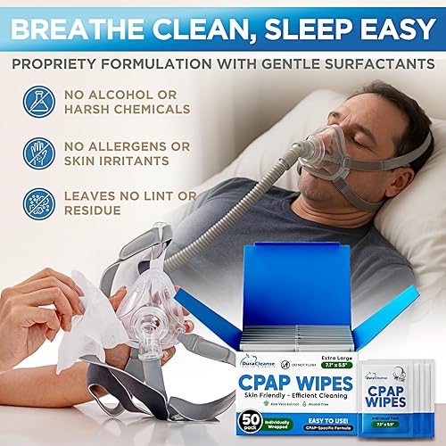 Miniatura 4 de Dura Cleanse Toallitas de limpieza extra grandes y extra húmedas para cara completa, máscaras nasales, 50 toallitas de viaje CPAP, limpiador sin
