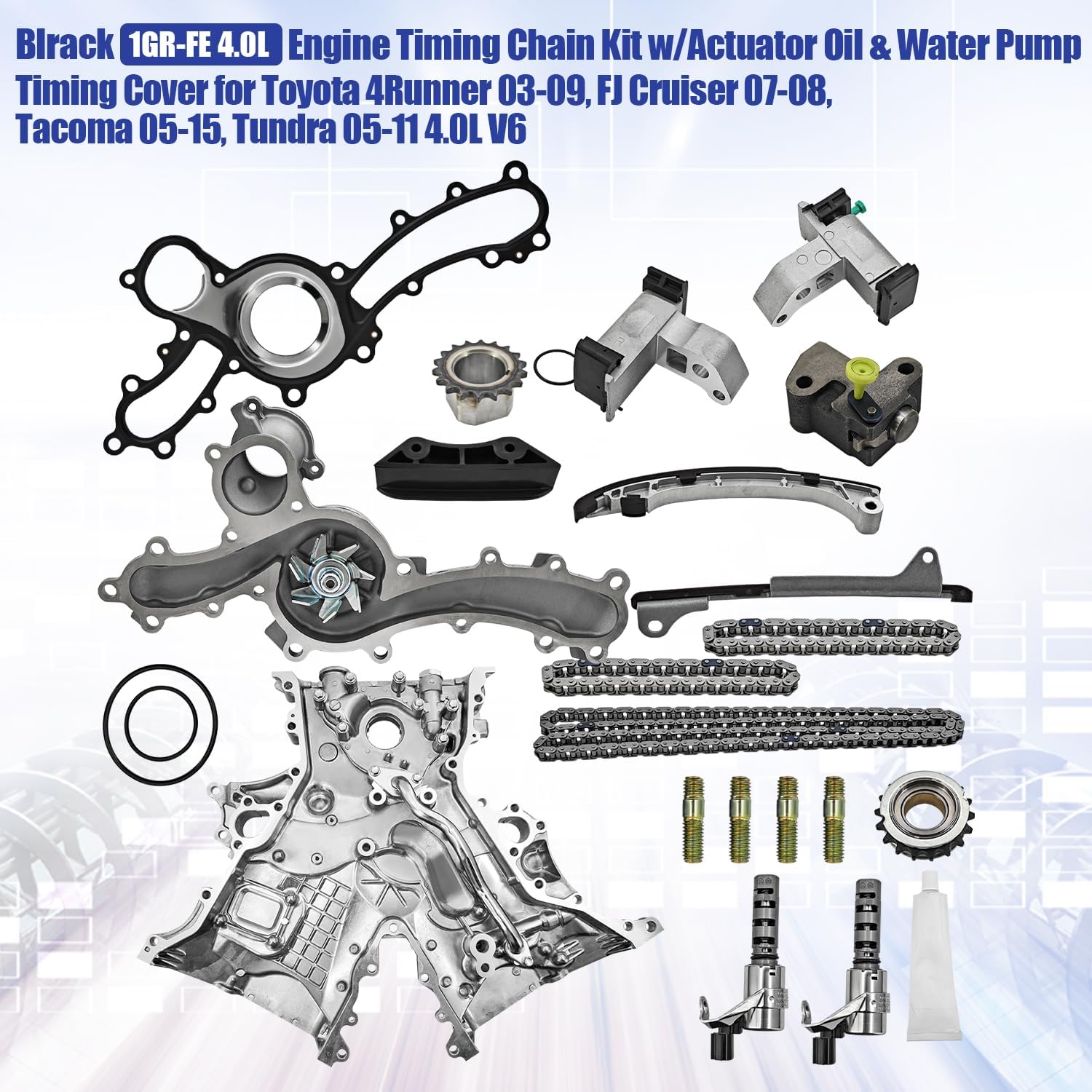 9-4217S 1GR-FE Timing Chain Kit w/Oil Pump, Water Pump, Timing Cover Fits for Toyota Tacoma 2005-2015, Tundra 2005-2011, 4Runner 2003-2009, FJ Cruiser 2007-2008 4.0L V6 Only