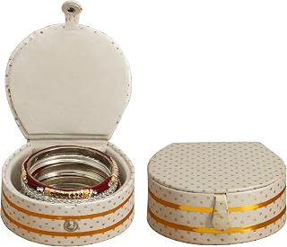 atorakushon Fabric Cream Jewellery Storage Box Travel Bangles Organizer For Women's Pack of 2 Price In India
