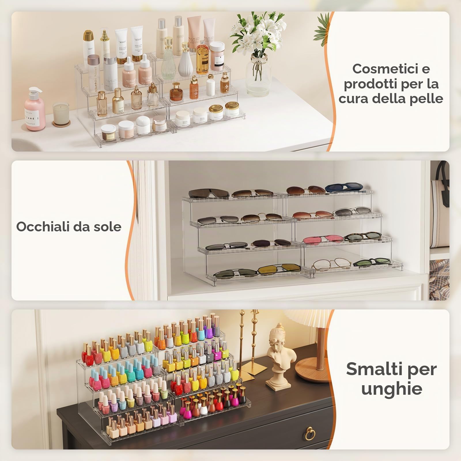 Lifewit Espositore Profum 4 Livelli, Espositori Acrilico Verticale, Alzate per Espositori per Cupcake, Buffet, Dessert, Smalti per Unghie, Spezie, Cosmetici, 2 Confezione, Trasparente, 30 cm