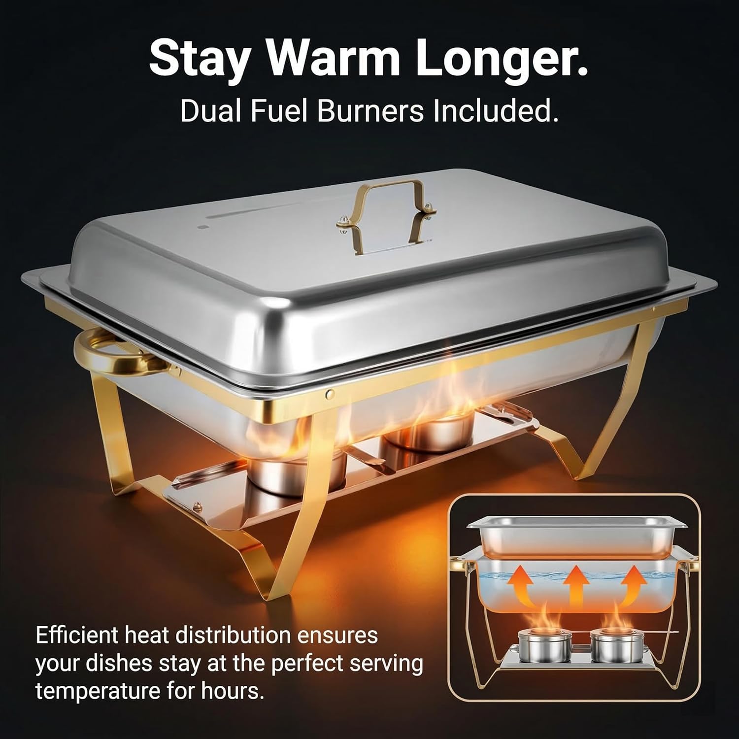 4 Pack Chafing Dish Full Set for Buffet | 9QT Stainless Steel Food Warmers & Chafer Set with Rolled Safety Edges & Mirror Polish | Easy Foldable Setup for Parties, Events, Catering