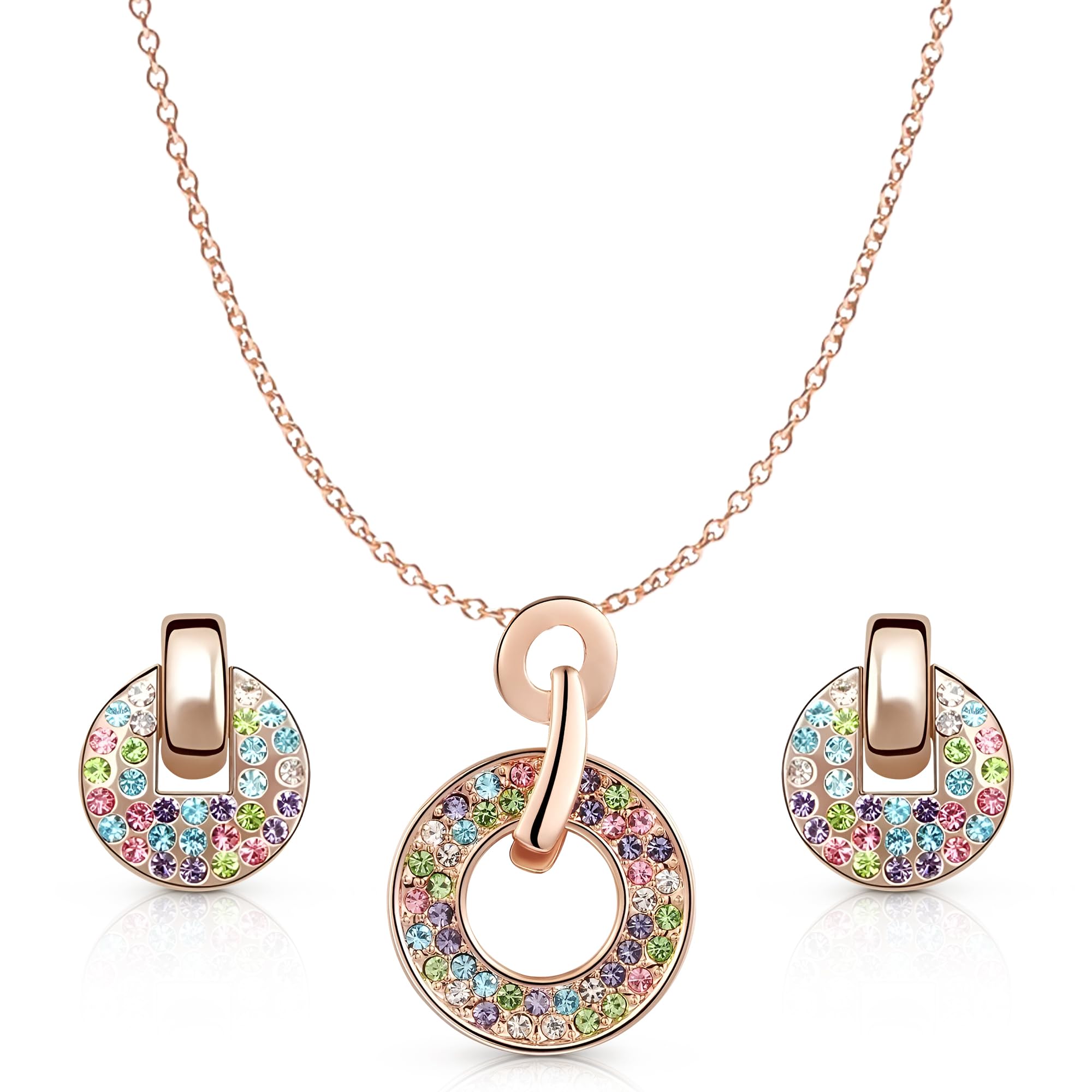Crystalline Azuria Crystalline Azuria Mujer 18ct Chapado en Oro Rosa Cristales Colorido Redondo Juego de joyas Collar con Colgante 45 cm Pendientes para Mujer y Niña