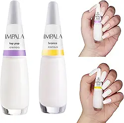 Kit 5 Esmalte Impala Francesinha Branco Clarinho Perolado Cremoso (Top Pop e Branco)