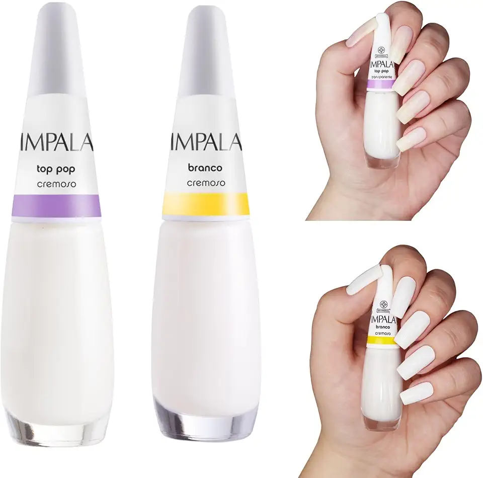 Kit 5 Esmalte Impala Francesinha Branco Clarinho Perolado Cremoso (Top Pop e Branco)