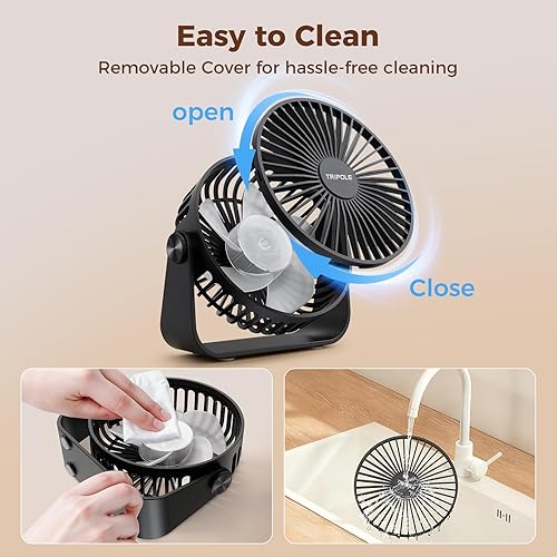 Miniatura 7 de TriPole USB Desk Fan Portable Mini Fan Powerful 3 Speeds Wind Personal Desktop Fan with 360° Head Rotation for Home Office Car Indoor Outdoor Black,