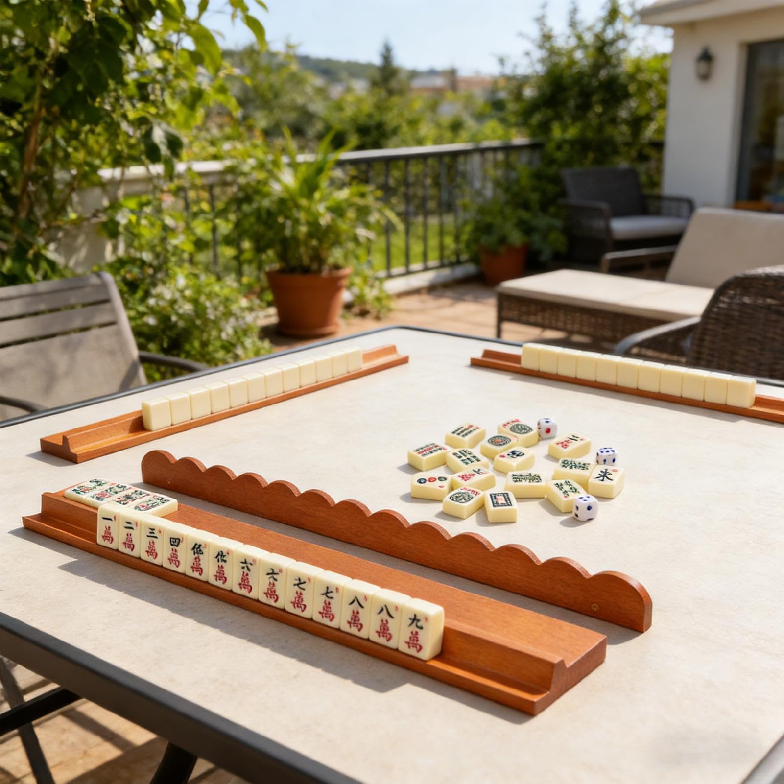 Supporti per Mahjong con Spingitore Portatessere Magnetico in Legno da 4 | Supporti Per Il Mahjong Set Completo per Principianti Casa Viaggio Giochi Natalizi