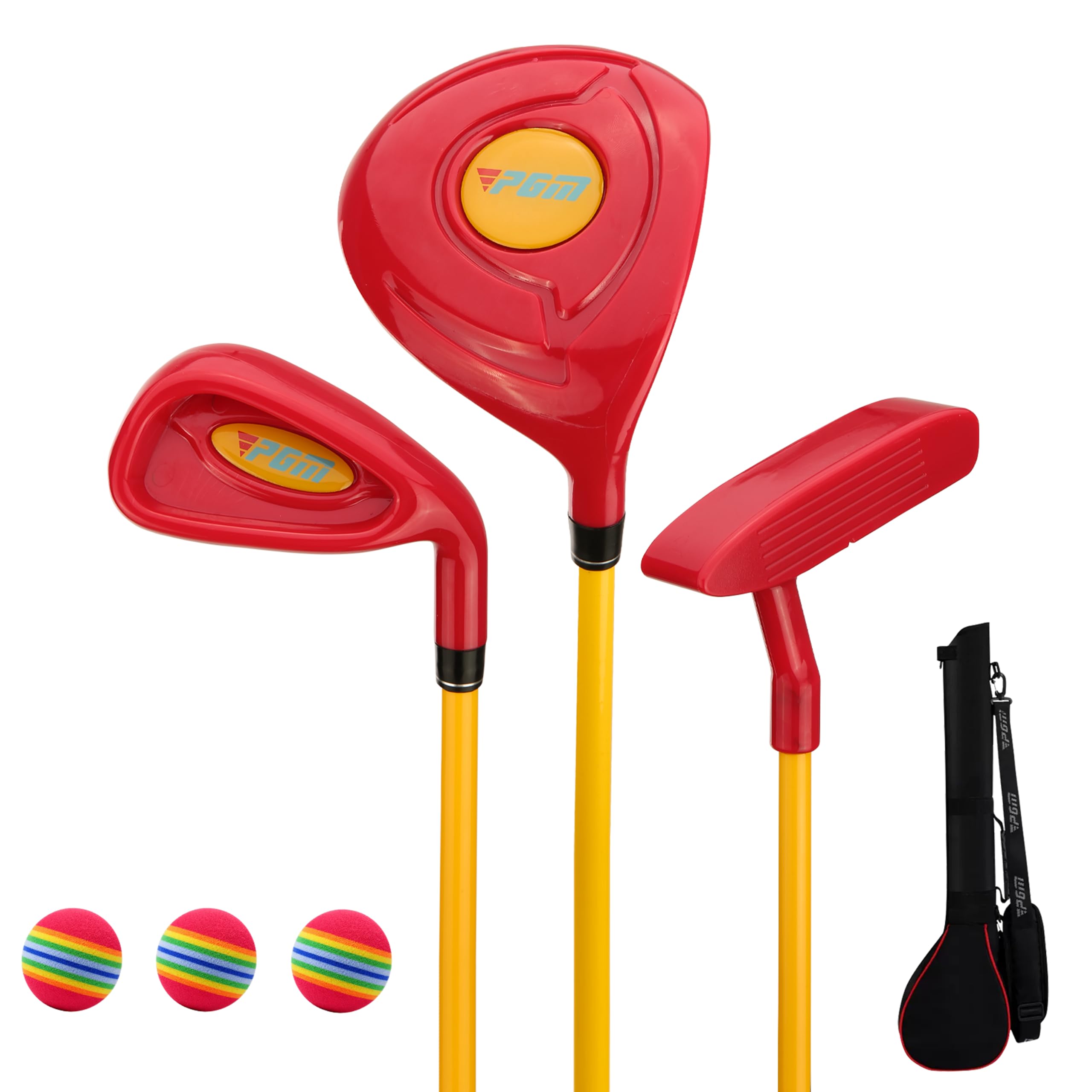 PGM Set di mazze da golf per bambini, 3 pezzi, include legno, ferro e putter, ideale per principianti ragazzi e ragazze, set di istruzioni per l'allenamento