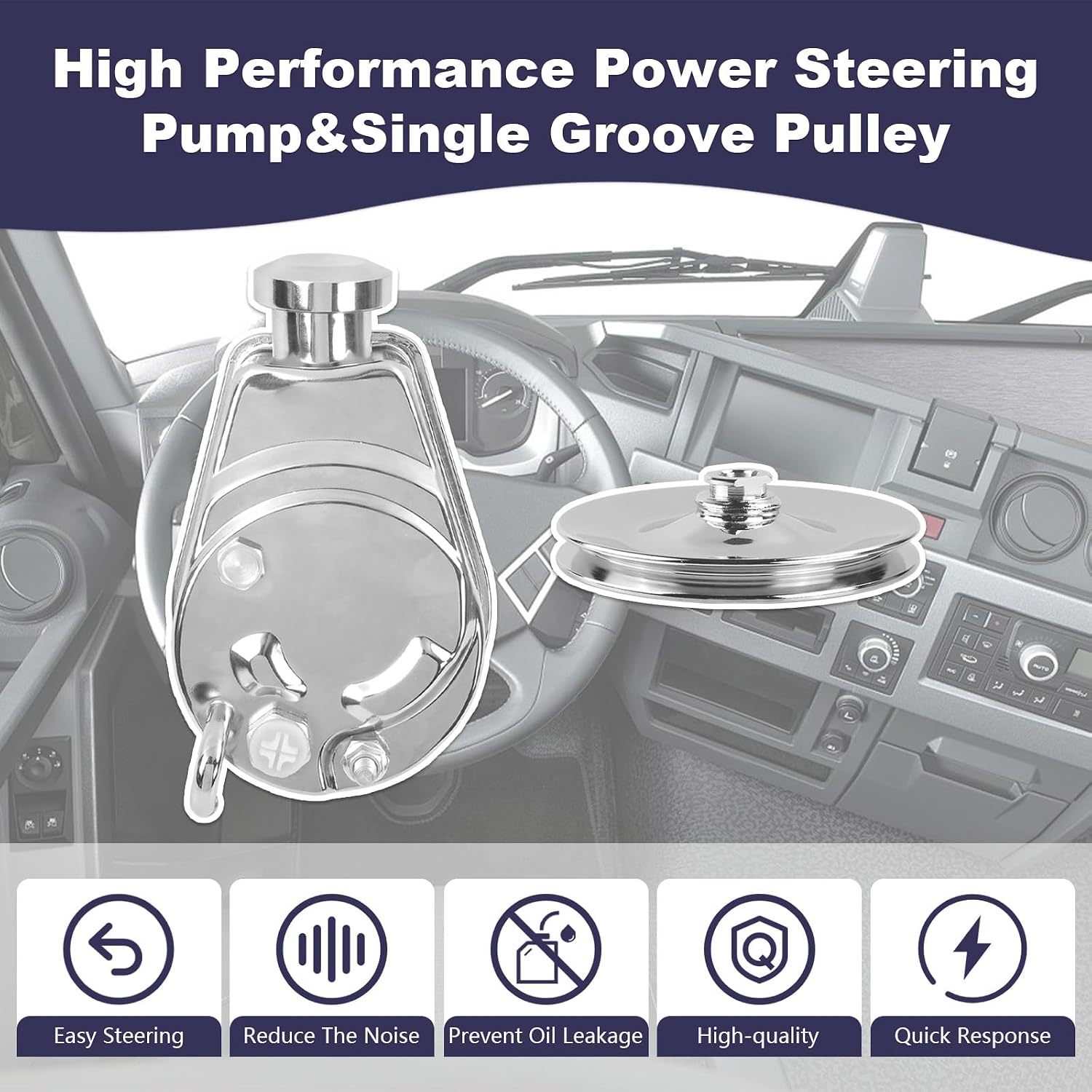 SSN Chevy Saginaw Style Power Steering Pump w/Single Groove Pulley Compatible with Chevy SBC BBC