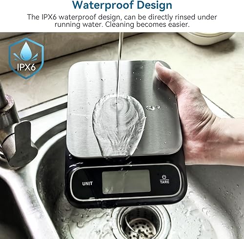 Miniatura 10 de BOMATA Báscula de cocina impermeable IPX6, 0.1 g0.01 oz de alta precisión, 11.0 lbs11 libras, báscula digital con luz de fondo, plataforma de pesaje