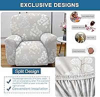 Vista 4 de NILUOH Fundas reclinables, 4 piezas, elásticas para sillas reclinables, con bolsillo, diseño floral y reclinable, funda suave para sofá, protector