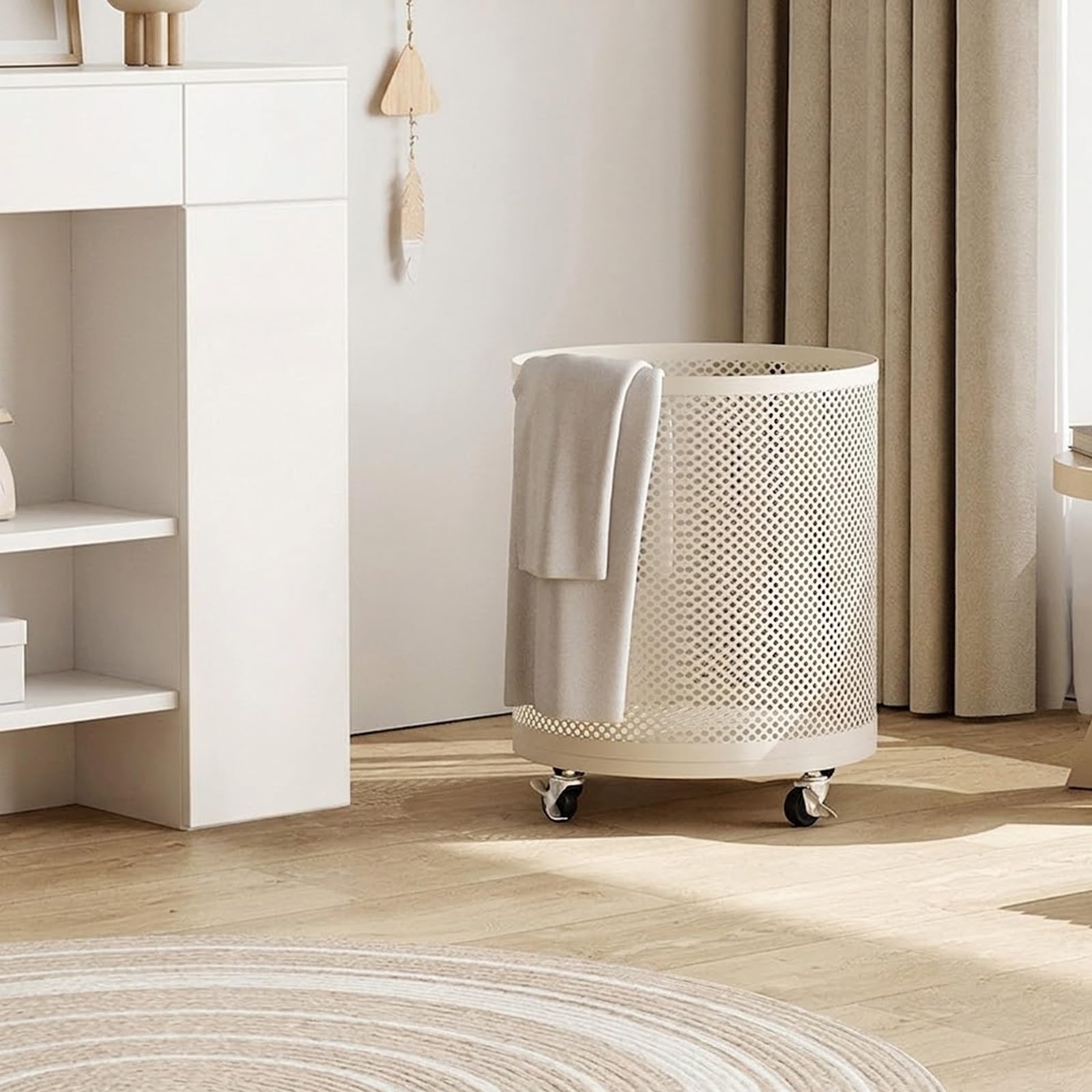 Carrello Portabiancheria Metallico Con Ruote Sterzanti 360°, Cesto In Filo Metallico Multifunzionale,Organizer Per Tappetini Yoga,Camera Bagno Soggiorno Lavanderia(White 1,30x36cm/11.8x14.2'')