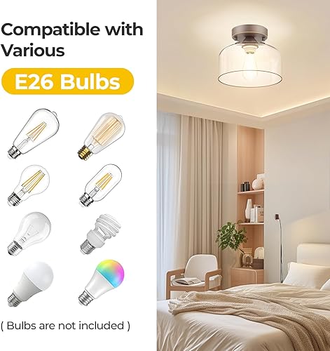 Miniatura 10 de LACCEN Lámpara de techo semiempotrada dorada cepillada, pantalla colgante de vidrio transparente, lámpara moderna de granja para pasillo, pasillo,