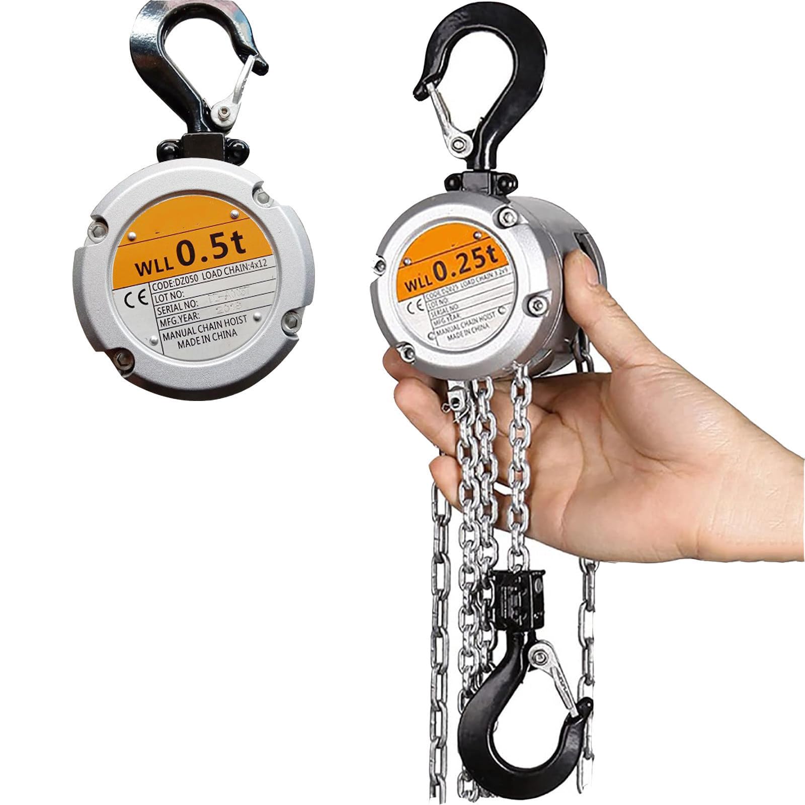 250/500kg Manual Hand Lift Steel Chain Block, 3-m Hand Chain Hoist,Manual Chain Hoist,Round Manual Hoist,Heavy Duty Hooks, for Lifting Goods,500KG*3M